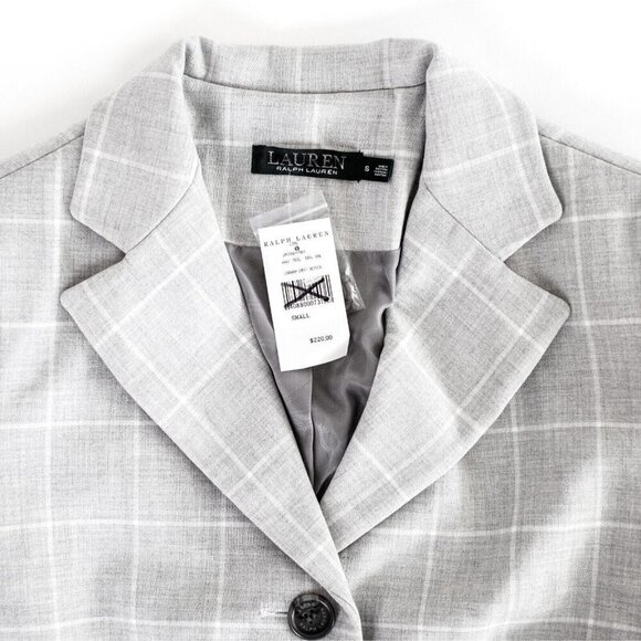 NWT Lauren Ralph Lauren Women's Gray Plaid Gingham Crepe Reefer Coat - Size S - Picture 6 of 10
